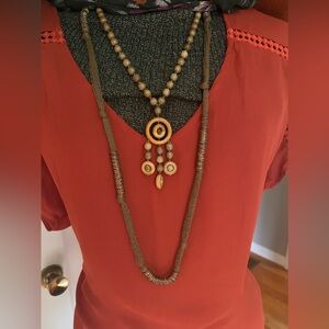 Necklace bundle | olive green with metal and wood accents